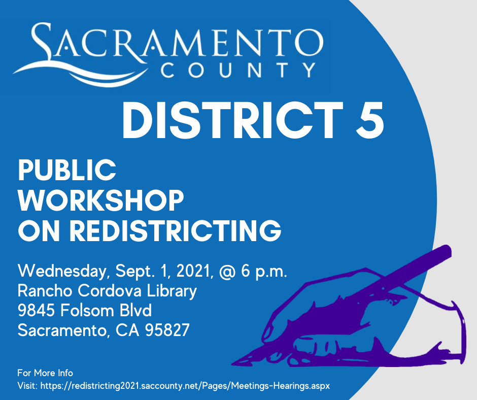 District 5 Public Workshop on Redistricting Scheduled for Wed Sept 1st.